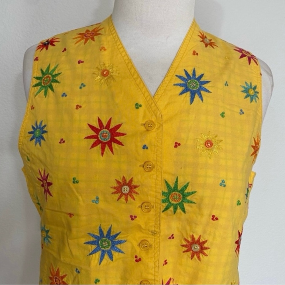 Vintage RARE Oilily Golden Yellow Embroidered Button Vest Waistcoat Size XL - Picture 5 of 16
